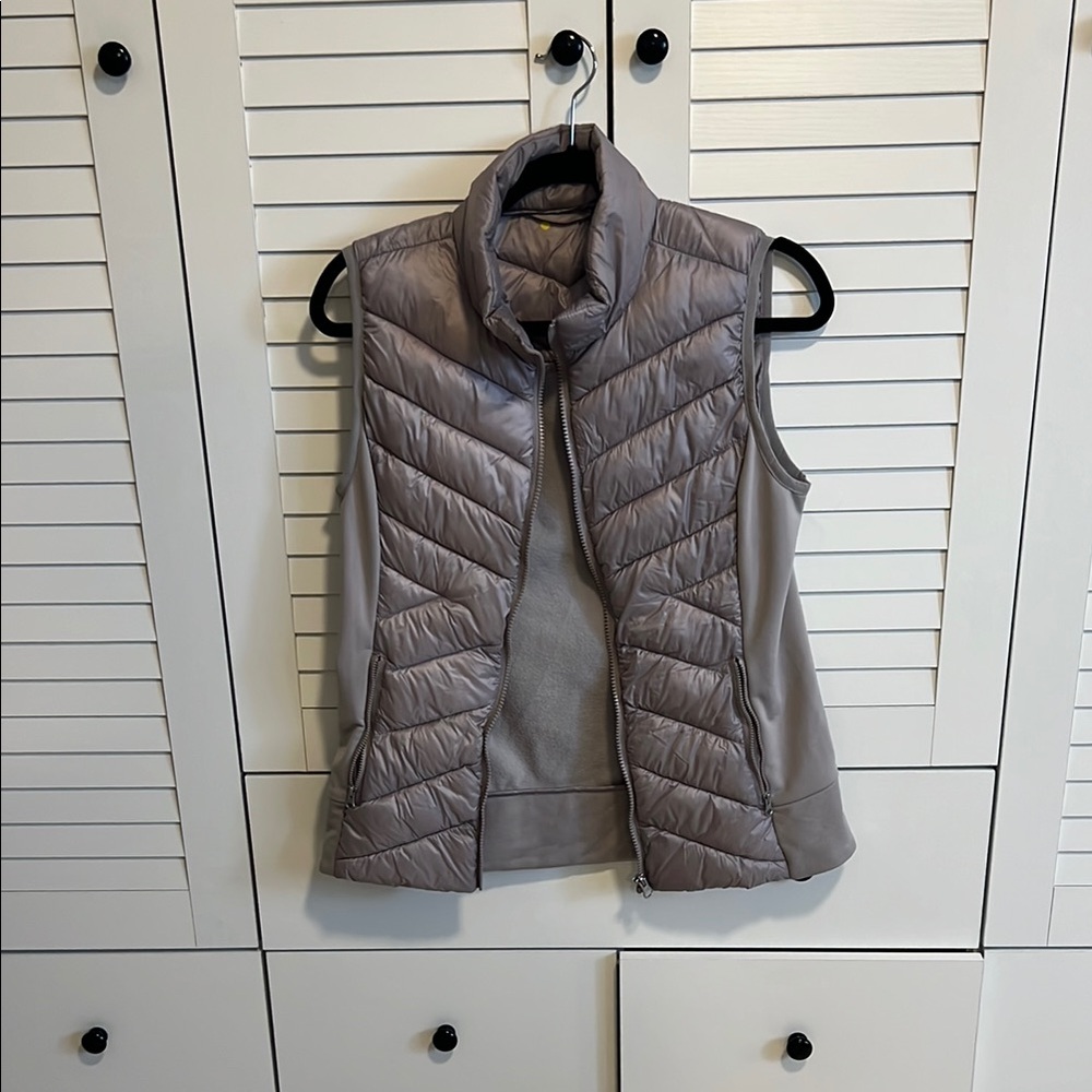 Zella Purple Quilted Puffer Vest with Stand-Up Collar
